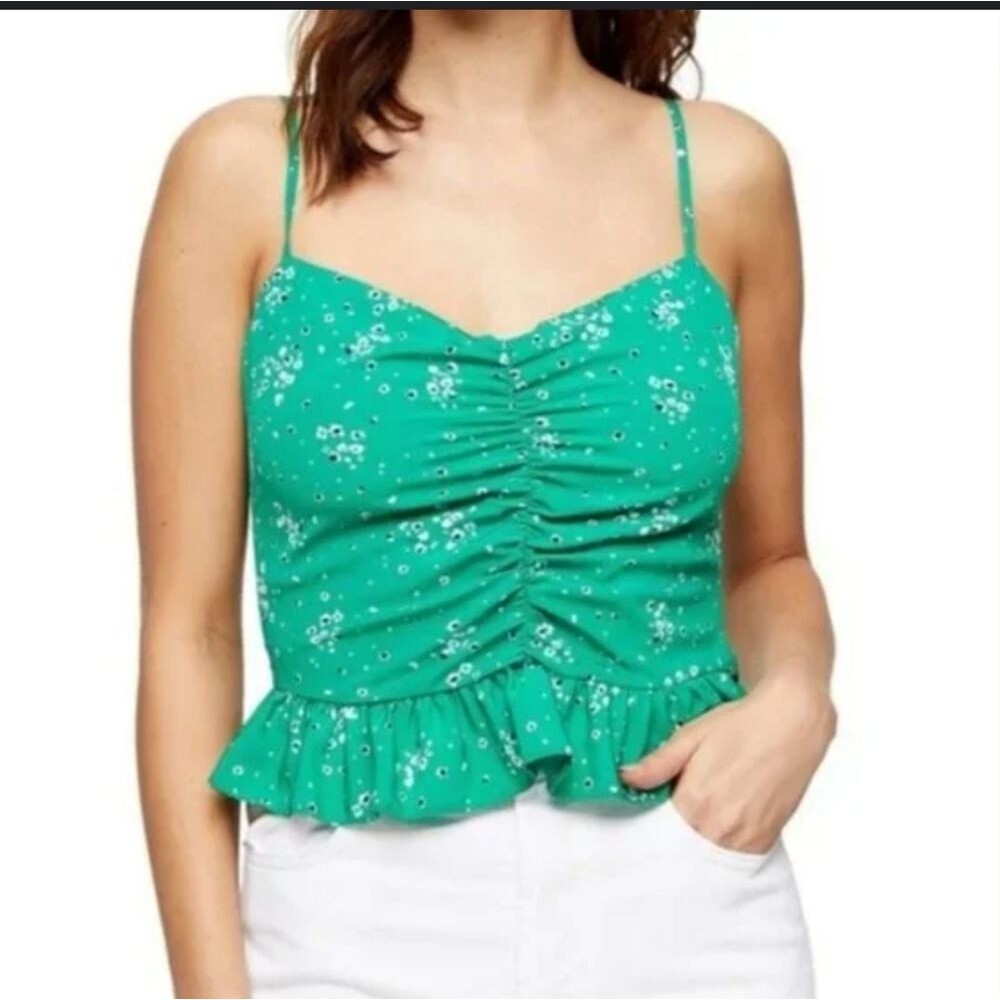 Topshop Floral Peplum Camisole Top Kelly Green Sz 12